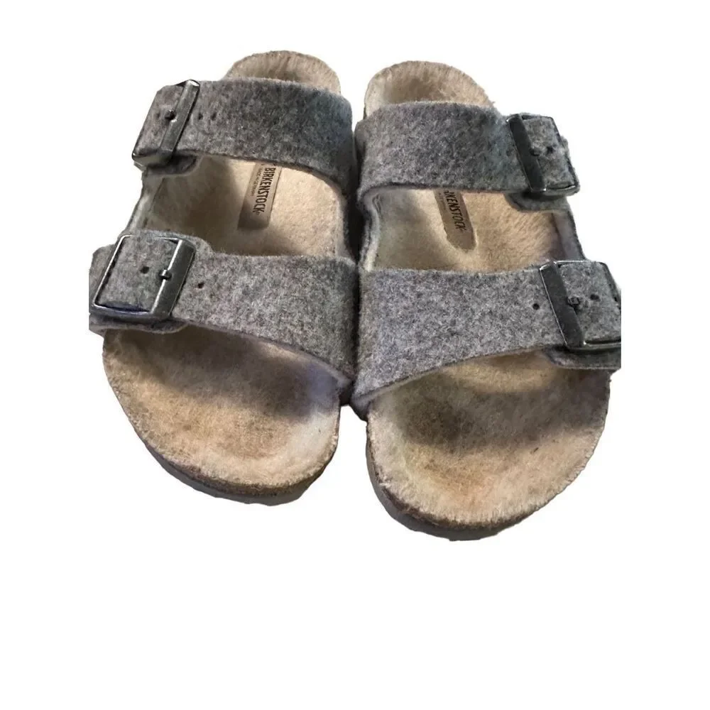 Birkenstock Sherpa Shearling Grey Wool Slide Sandal Big Kids Size 2 EU 33